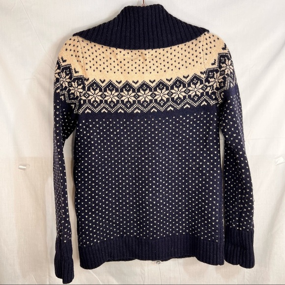 Eddie Bauer Cardigan Sweater Womens S Full Zip Wool Blend Blue Nordic Heart Knit - Picture 8 of 12